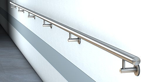 Edelstahl Handlauf V2A Fertighandlauf Gel„nder Treppe Griff 42,4x2 mit L-Form Tr„ger (4,0 m - zweiteilig)