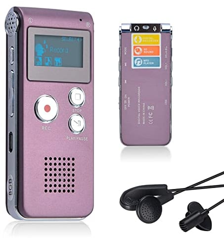 Lychee Professionale Registratore Vocale Digitale Portatile, 1536kbps,8 GB Multifunzionale USB Digital Audio Voice Recorder con Lettore MP3 (Rosso)