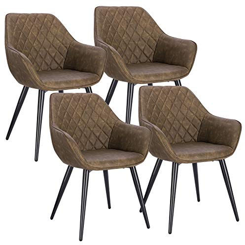 WOLTU Esszimmerstühle 4er Set Küchenstühle Wohnzimmerstühle Polsterstühle Sessel, Armlehnstühle mit Rückenlehne, für Esszimmer, Küche, Wohnzimmer, Kunstleder, Metallbeine, Dunkelbraun, BH251dbr-4