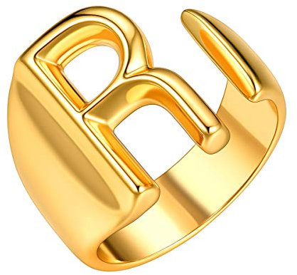 FOCALOOK Damen Buchstabe R Verstellbarer Ring - 18k Vergoldet Initiale Goldenfarbiger Offener Knöchel Ring - Modeschmuck Accessoire für Party, Cocktail, Hochzeit