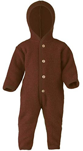 Engel Overall mit Kapuze, 100% Schurwolle Fleece, Natur, Gr. 50/56-86/92, 4 Farben (86-92, Zimt Melange)