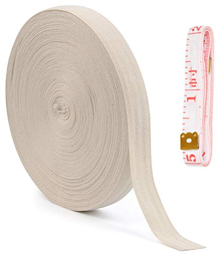 NA NA Bomull, snedband, sömband med måttband, kantband, twillband, textilband för pyssel, sömnadsspel, stickat förkläde, plagg, vitt fiskbensband, 50 m x 2,5 cm