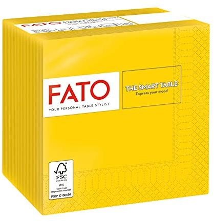 Fato, Einwegpapierservietten, Ideal für Aperitifs und Cocktails, Packung mit 100 Servietten, Größe 24x24, 4-fach, 2-lagig, Farbe Gelb, 100% reines Zellulosepapier, FSC-zertifiziert