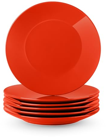LOVECASA, Series Sweet, Dinner Plates, Porcelain Plates, Side/Snack/Salad Plate, Set of 6, Red, 26.5 x 26.5 cm x 3 cm