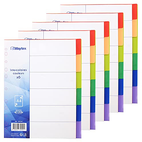WAYTEX 931347C5 Register aus Polypropylen, A4, 6 Register, helle Farben, 5 Stück
