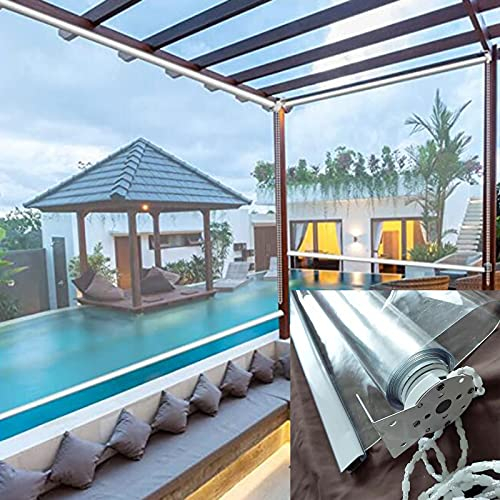 Jcnfa- Pergola-Rollo für den Außenbereich,Transparente Rollos,Balkonfenster klare Jalousien,Rollo aus Kunststoff mit Beschlag(Size:135cm×160cm(53×63))