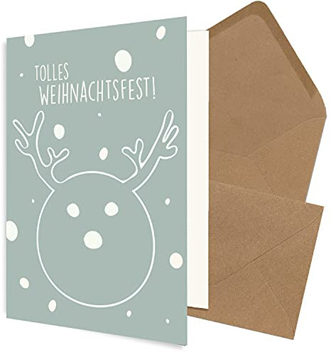 NEUSER PAPIER 200x nachhaltiges Weihnachtskarten-Set DIN A6 in Blau mit Rentier und Text - Faltkarten mit Umschlägen DIN C6 in Kraftpapier Sandbraun - Weihnachtsgrüße für Firmen und Privat