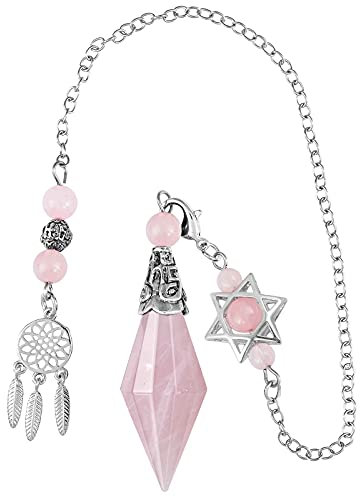 KYEYGWO Quartz Rose Pendule Reiki Crystal Point Cone Stone pour Femmes et Hommes, Pendentifs en Pierre de Quartz à Double Pointe pour la Divination, Méditation, Vision, l'équilibre