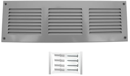 H&C VENT Grille Aeration Gris 300x100mm avec Moustiquaire │ Evacuation Caches Tuyau Ventilateur │ d'Extraction Ventialtion │ Exterieur Interieur │ Gaine Cache Extracteur d'air VMC │ Climatiseur Seche