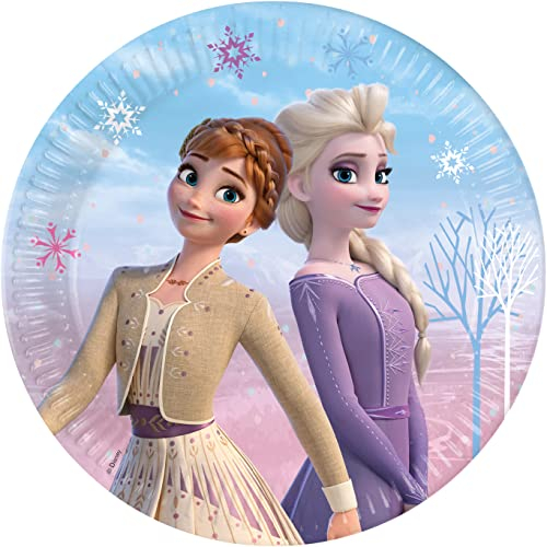 Procos- Piatti Carta FSC Disney Frozen II Wind Spirit (Ø23cm), 8 Pezzi 22-24 cm, Azzurro, Viola, Rosa, 95041
