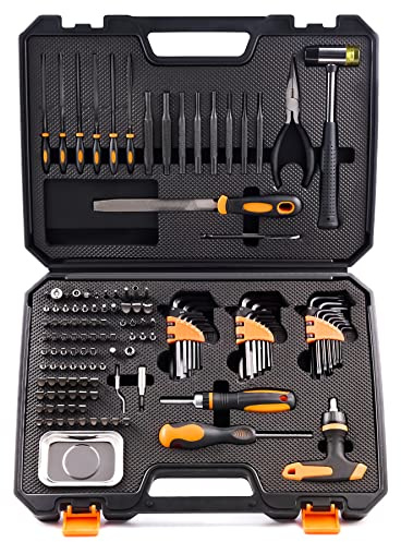 KNINE OUTDOORS Screwdriver Set Repair Kit Maintenance Tools with File Set, Hex Key Set, Ergonomical Designed T-BAR Ratcheting Wrench Rubber Mallet Bits Wrenches Adapters Pin Punches, 157 Set
