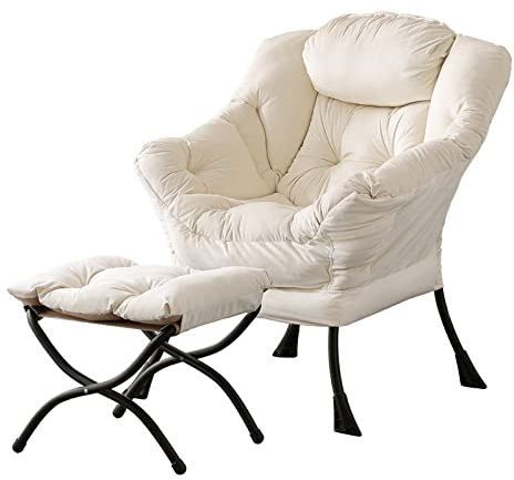 Tiita Faulsessel mit Hocker, Moderner großer Akzent-Loungesessel, Freizeit-Sofasessel mit Hocker, Lesesessel mit Fußstütze für Schlafzimmer, Wohnzimmer, Studentenwohnheime, Garten und Hof