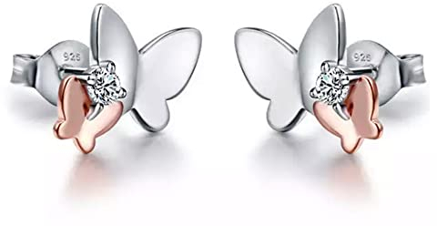 VICKWOOD Ohrstecker Silber Echt 925 Sterlinge Schmetterling Ohrringe Einhorn Schmuck/Ohrringe Pink/Silber/Bunt/Gold mit Perlmutt Herz/Tropfen Motiv für Mädchen Teenager…