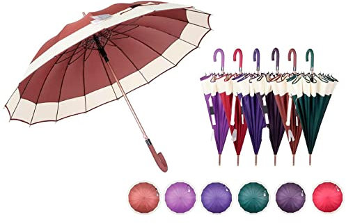AC - Paraguas largo de mujer, antiviento, 100% poliéster pongee, apertura automática, 16 varillas de fibra, mango de goma, ligero y resistente, 106 x 92 cm, color aleatorio