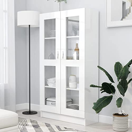 lvssiao Standregal Bücherregal Leiterregal Stufenregal, Vitrinenschrank Hochglanz-Weiß 82,5x30,5x150 cm Spanplatte Multifunktionale Regal für Aufbewahrung und Präsentation