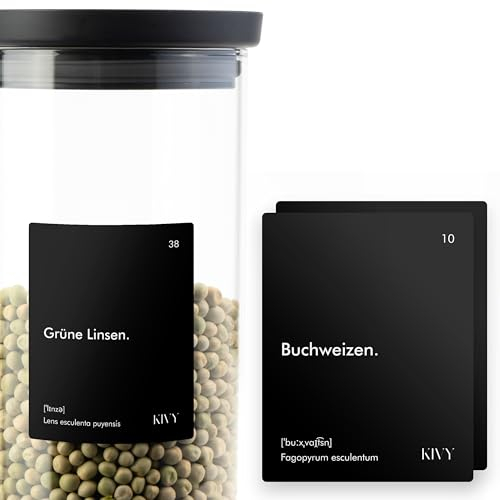 KIVY Vorratsetiketten Selbstklebend & Wasserfest [140 Stück] inkl. beschriftbare Etiketten - Etiketten Vorratsdosen Etiketten Vorratsgläser - Etiketten Küche - Vorratsetiketten Küche xxl Schwarz
