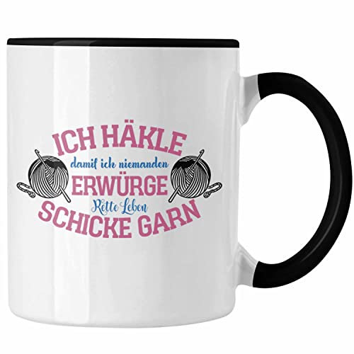 Trendation - Garn-Tasse Geschenkidee für Strick- und Häkelbegeisterte (Schwarz)