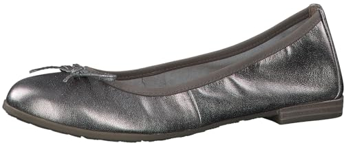 MARCO TOZZI Damen Ballerinas aus Leder mit Schleife, Silber (Pewter), 40 EU