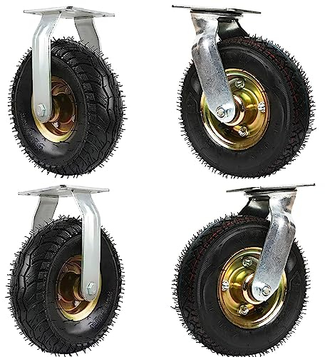 WORDFUN Schubkarrenreifen, Luftbereift, Strapazierfähige Lenkrollen, Mit Armaturen, 360°Drehbar, 100Kg Gesamtkapazität, Möbel Industrierollen, Für Trolleys, Möbelroller Transportroller