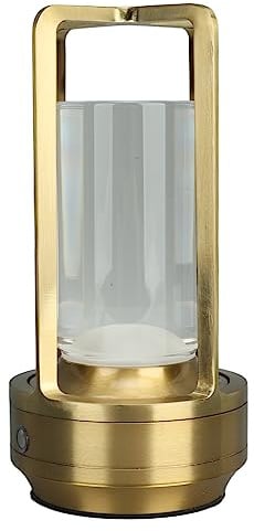 Brrnoo Kleine Tischlampe für Schlafzimmer, Nachttischlampen für Nachttisch, Kabellose Tischlampe, 3 Farben, Stufenlose Dimmung, LED-Tischlampe, Wiederaufladbare Touch-Lampe (Gold)