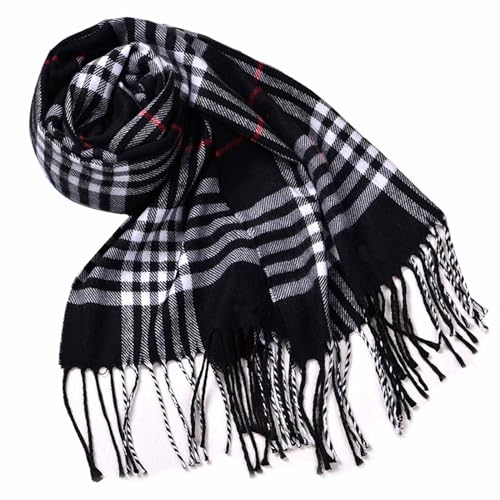 PUERHUACI Schal Kariert,Schal Damen,Schal Herren Winter 35 x 190cm,Schal Schwarz,Halstuch Schwarz,Warmes Weiche Mode Winter Schals