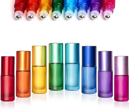 Roll On Glasflaschen 5ml bunt,8 Stück roller Flaschen Leer mit Edelstahl-Rollkugeln,für ätherische öle,Aromatherap Gemische,Parfüm,duftöl,lipgloss