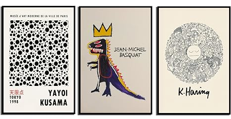 YofAb Set mit 3 Drucken, Wandkunst, Graffiti-Poster, Jean Michel, Straßenkunstbild, abstrakte Banksy, Leinwand, Wanddekoration, Wandkunstdrucke Leinwand (ungerahmt 01, 30,5 x 45,7 cm)