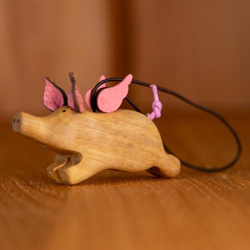 Staboos Schweinchen Figuren 60 mm Fliegend - Glücksschweinchen Deko aus Nachhaltigem Europäischen Holz - Einzigartige Schwein in Geschenkverpackung - Süße Holzschwein