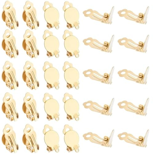 INGJIA 100 Pcs Clip sur la Boucle d'oreille convertisseur Composants de Boucle d'oreille Non percés Plat Rond Plateaux de Boucle d'oreille pour DIY Boucle d'oreille Faisant