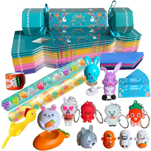 PopManko 16 Packungen Oster-Knallbonbons, Machen Sie Ihre eigenen Oster-Knallbonbons, DIY-Oster-Knallbonbons, Oster-Party-Papierboxen, Neuheit Dekorationen mit Häschen, Küken, Karotten, Spielzeug,