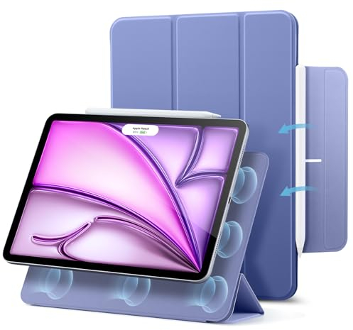 ESR Hülle für iPad Air 13 Zoll M2 (2024) und iPad Pro 12.9 (2022/2021/2020), Magnetbefestigung, dünne dreifach Faltbare Standhülle, unterstützt Pencil Pro/USB-C, Rebound-Serie, Lila