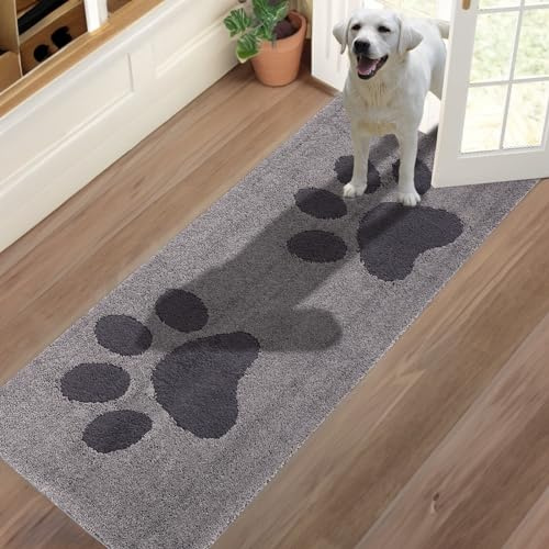 Oiilores Schmutzfangmatte Fußmatte Innen 80x178 cm Rutschfester Waschbarer Teppich Niedriges Profil Innen Fußmatten für Eingang, Super Saugfähige Hundematten für Schlammige Pfoten, Grau