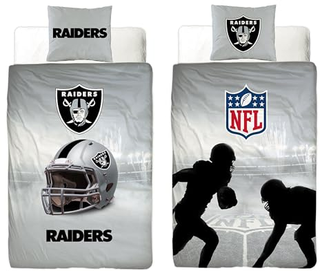 NFL Bettwäsche Las Vegas Raiders 135 x 200 cm + 80 x 80 cm 100% Baumwolle Renforcé-Linon-Qualität Reißverschluss American Football Fan Super Bowl Allegiant Rusher Wende-Bezug deutsche Größe