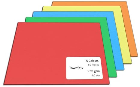 60 Stück, 230gsm - A5 Tonkarton Bastelkarton Bunt, Fotokarton Pappe zum Basteln Karton - 5 Farben