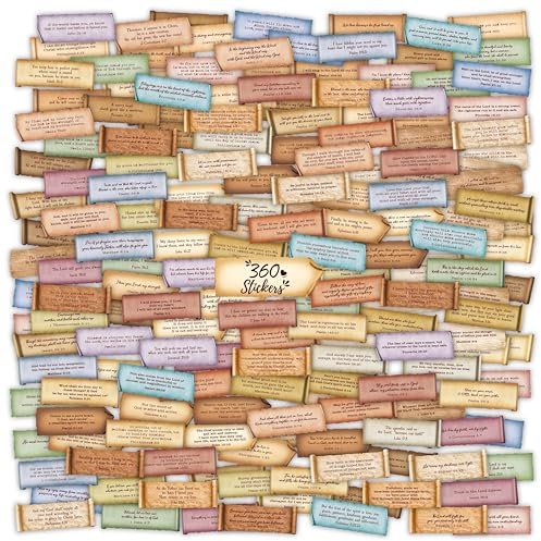 360PCS Bible Verse Stickers, 180 Retro Typewriter Style Designs Christian Religious Stickers Inspirational Vintage Waterproof Labels for Scrapbooks, Bottles, Computer, Planner, Diary, Laptop