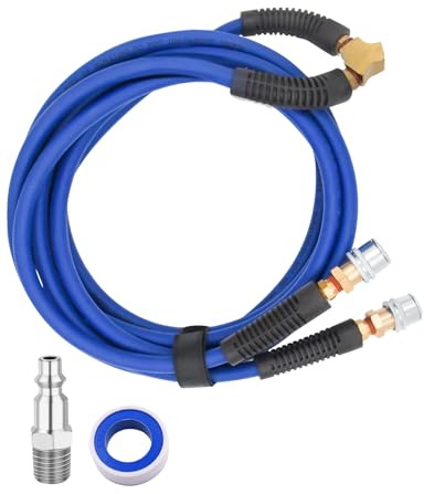 WNCGC 2-Way Tire Inflation Hose 1/4 Inch x 8.2FT Hybrid Air Hose, Heavy Duty Air Compressor Hose with 1/4 Industrial Quick Coupler Fittings, 300 PSI