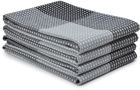Encasa XO Baumwoll-Küchentuchset - Super saugfähige Geschirrtücher & Spültücher 70x45 cm zum Abwaschen, Geschirr Trocknen und Reinigen - 4er-Pack - Grau
