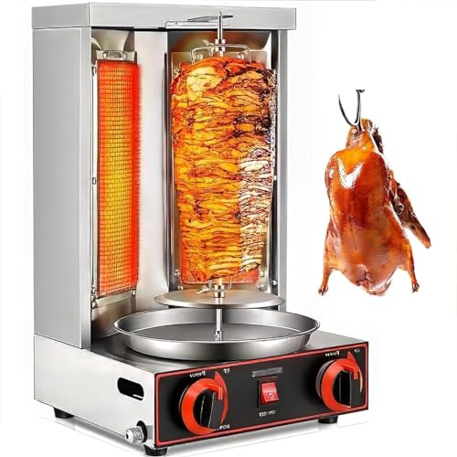Gas Vertical Rotisserie Oven Grill, 360° Rotating Vertical Broiler Barbecue Oven Smokeless Turkey Doner Kebab Machine 50-350℃ adjustment 360° Rotating Kebab Rotating Oven Gyros Rotisserie Grill