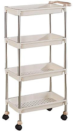 Werkzeugwagen mit 4 Ablagen aus Kunststoff und Rädern, Griffen, Edelstahl/Pink/46 * 28 * 99 cm, Beige, 46 * 28 * 99 cm