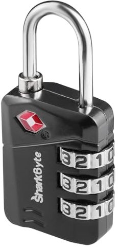 SHARKBYTE TSA Cadenas à combinaison de sécurité à 3 cadrans pour valises, sacs, sacs à dos, casiers Noir