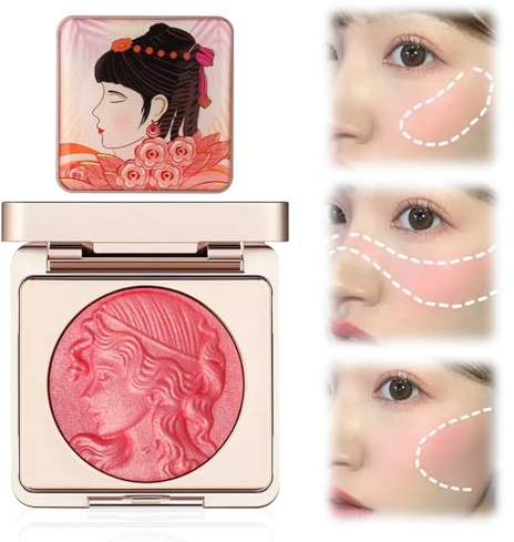 Embossed Smooth Powder Blush Palette for Cheeks, 2024 Neuestes Leichtes Rouge Puder Blush mit Natürlich Strahlenden Glow, Wasserdichtes Rouge für Langanhaltendes Gesichts Make up (Rosa, 6g)