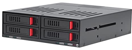 Akozon Chasis Versátil con Jaula para HDD de 4 Bahías Bandeja de Rack Móvil de 5,25 Pulgadas para Discos Duros y SSD de 2,5 Pulgadas Ventilador de Refrigeración Silencioso (Disco Duro no Incluido)