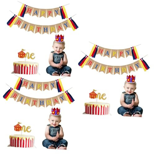 VICASKY 9 Stk Dekorationen Für Kindergeburtstage Partyzubehör Für Kinder Partydekorationen Zum Thema Zirkus Flagge Ziehen Kuchendekorationen Kuchen Topper