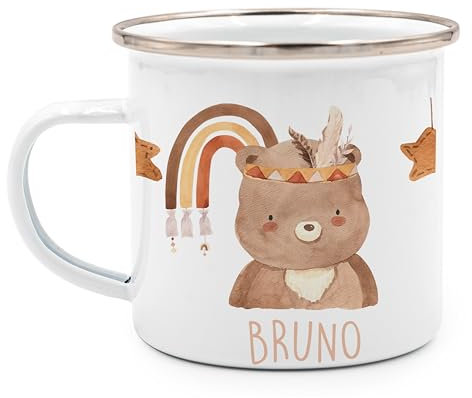 Kidsmood - Emaille Tasse Personalisiert mit Namen- Robuste Kinder Tasse für Camping & Alltag - BPA-frei, Spülmaschinenfest, Kinder Becher als Geschenke zur taufe, zur Geburt oder für Weihnachten