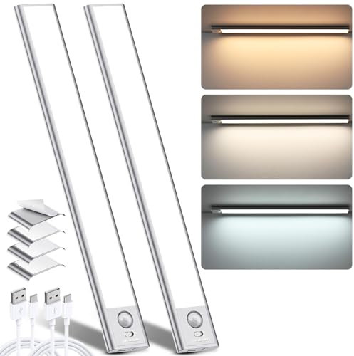 Lámpara de armario LED, 2 lámparas LED recargables de cocina, regleta de 20 cm, regulable, lámpara de armario inalámbrico, luz detectora de movimiento interior, 68 ledes, para interior, luz nocturna