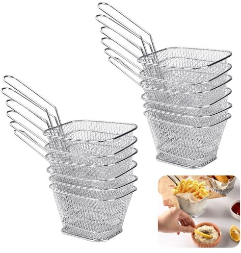 EUIEUT Panier à Frites en Acier Inoxydable 12PCS Panier Frites Individuel Inonxydable Mini Paniers à Frites Paniers à Frites Chips Crépine Panier à Frites Individuel pour Frites, Snacks Cestas