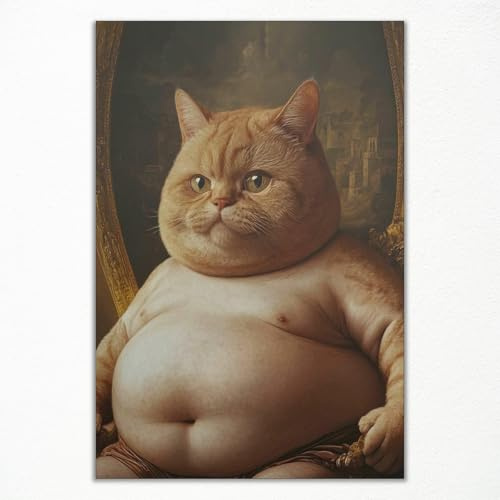 Vintage Lustiges Katzen-Wandbild, Skurriles Katzen-Leinwand Poster, Schrulliges Katzen-Haustier-Portrait-Druck, Einzigartiges Tier-Wandkunst-Dekor, Geschenk für Haustierliebhaber 40x60cm ungerahmt