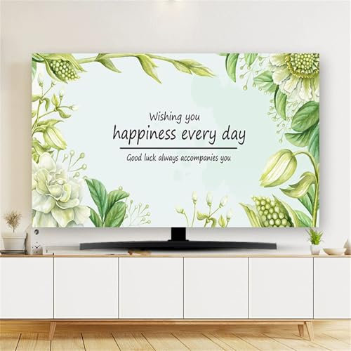 Hixingo TV Abdeckung Staubschutzhülle, 3D Grün Pflanze Muster Schutzhülle Fernseher 32-80inch Universal Fernsehabdeckung Multifunktional (Pflanze Blume,75inch)