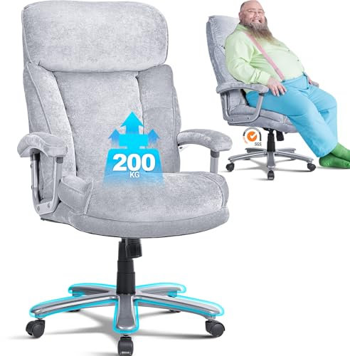 BASETBL Bürostuhl 200KG, Chefsessel mit 4-stufiger Gasfeder, Einem Integralen Stuhlfuß, Sitztiefe 52 cm, Hochwertigem Samt, Hochlehne für Home Office und Büro, Bürosessel, Bürostuhl ergonomisch