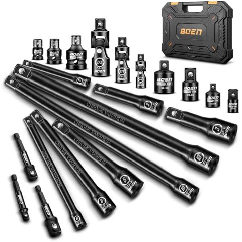 Mr.wintek 21 Piece 1/4 3/8 1/2 Drive Tool Accessory Socket Adapter Set, Includes Socket Adapters, Extension Bars, Swivel Universal Joints, Impact Bit Holders and 1/4 Hex Shank